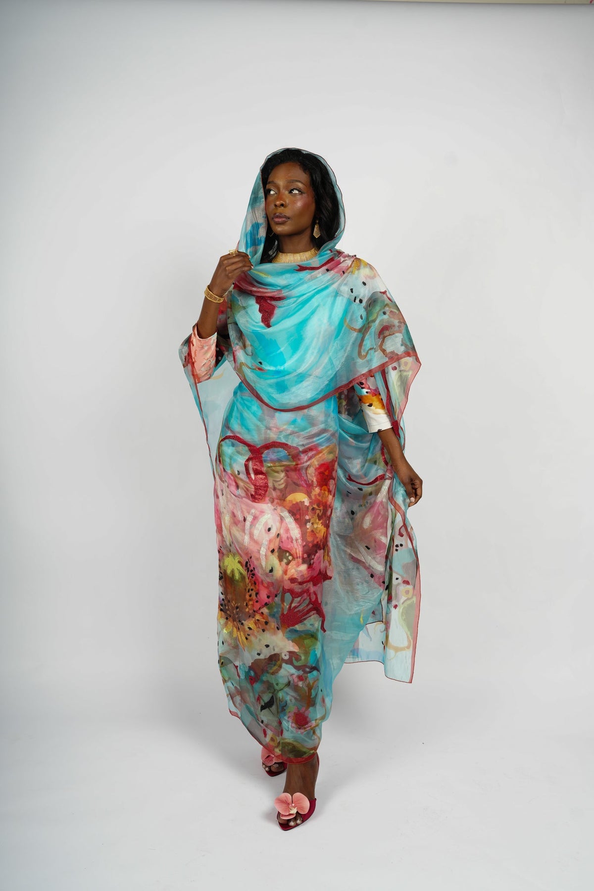 Amnaswardrobe Lagoon Muse - Luxury Sudanese Toub and Dress Set, handcrafted designer with coordinated patterns