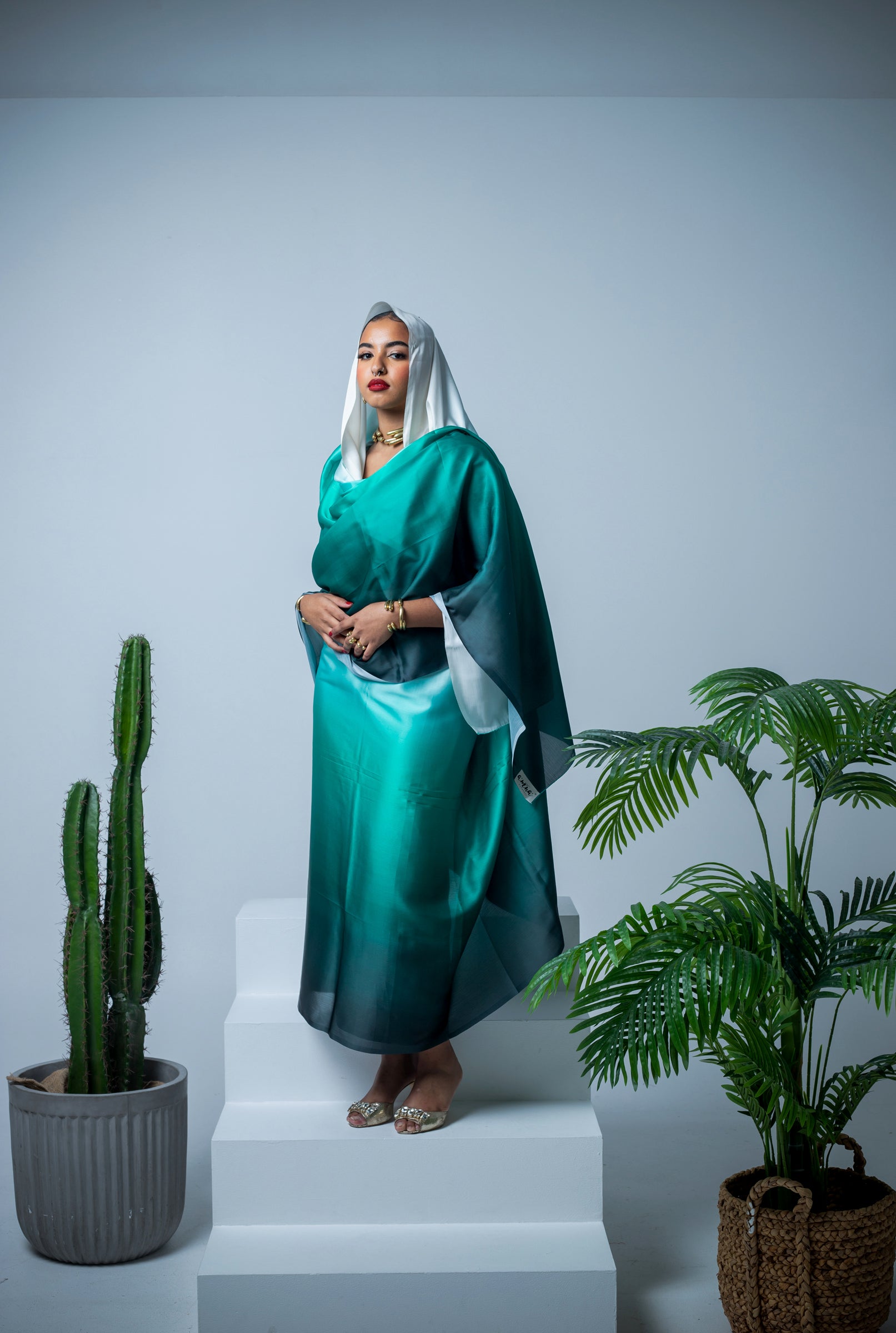 Ombre Turquoise satin thoub