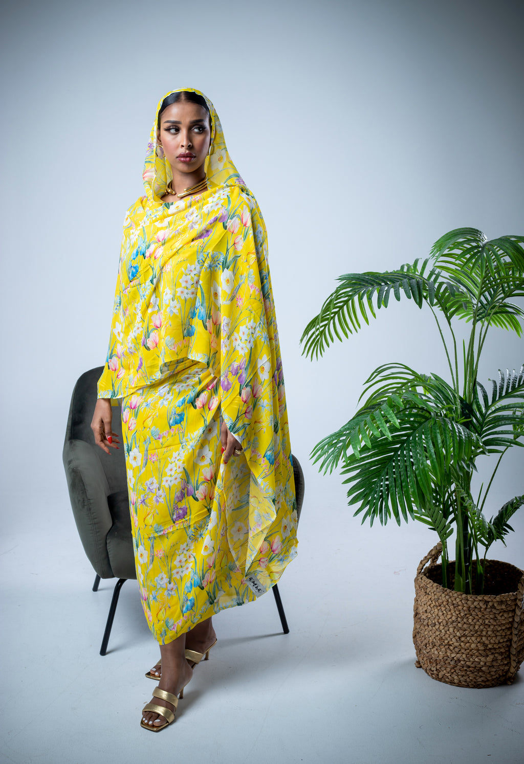 Yellow hand-painted chiffon