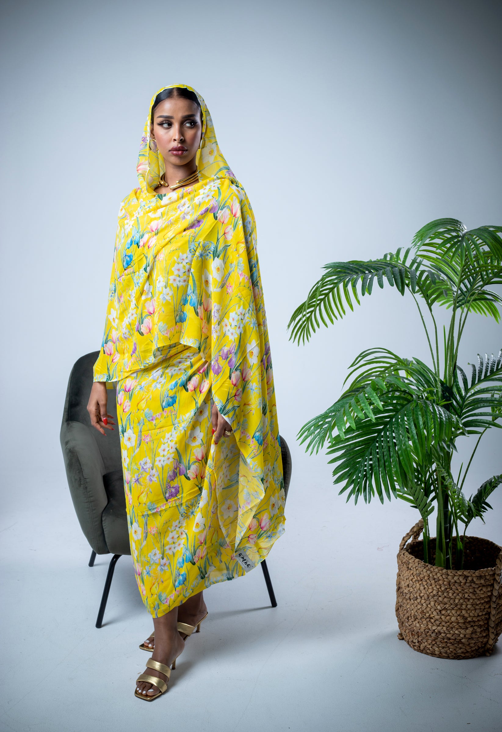 Yellow hand-painted chiffon