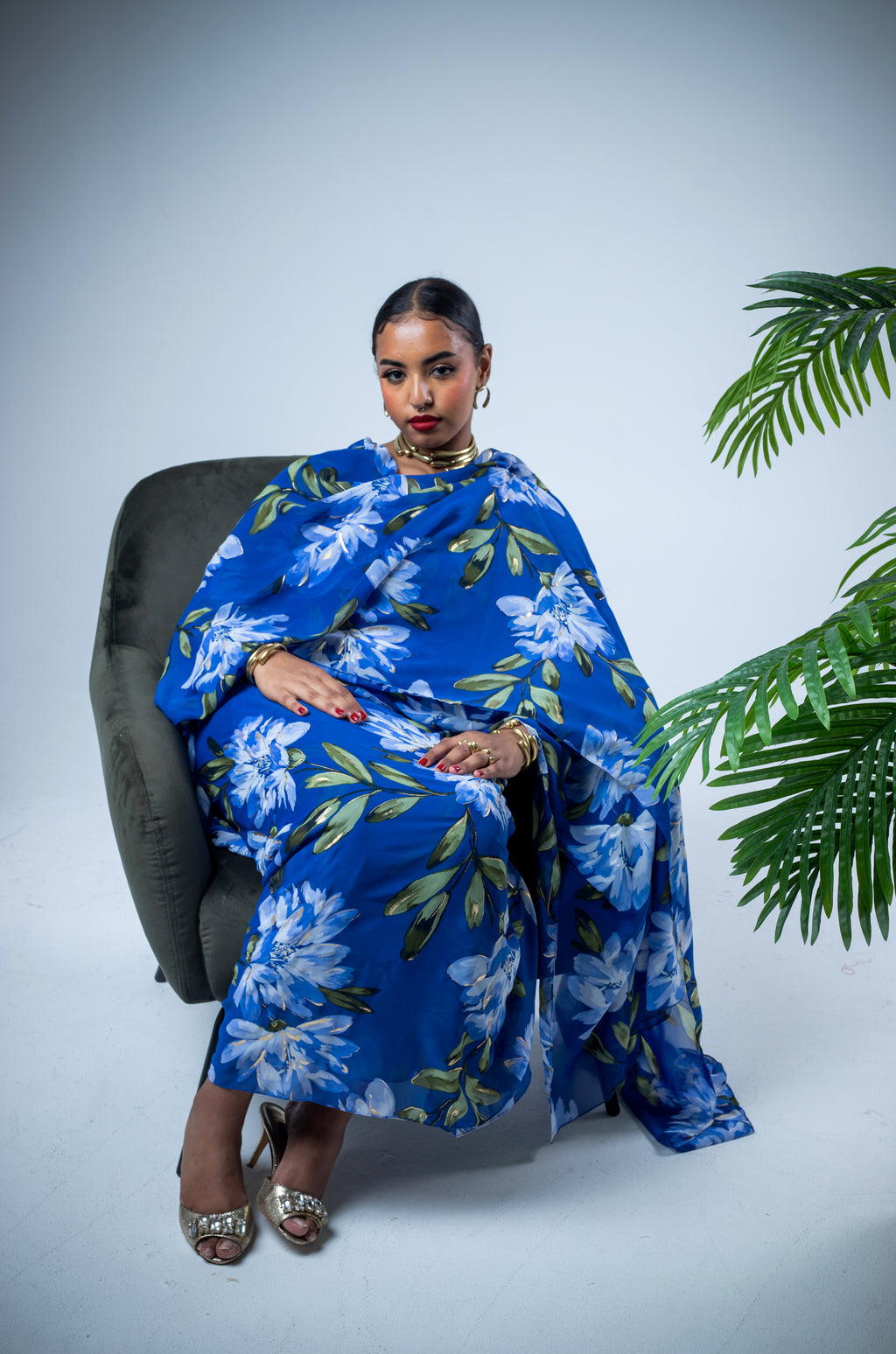 Blue hand-painted chiffon