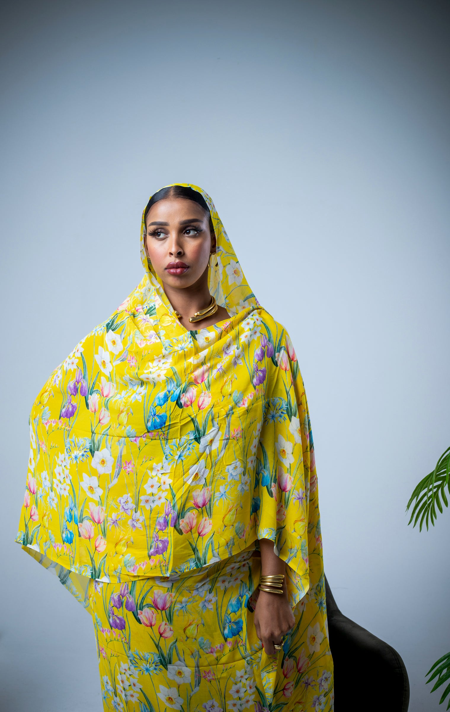 Yellow hand-painted chiffon