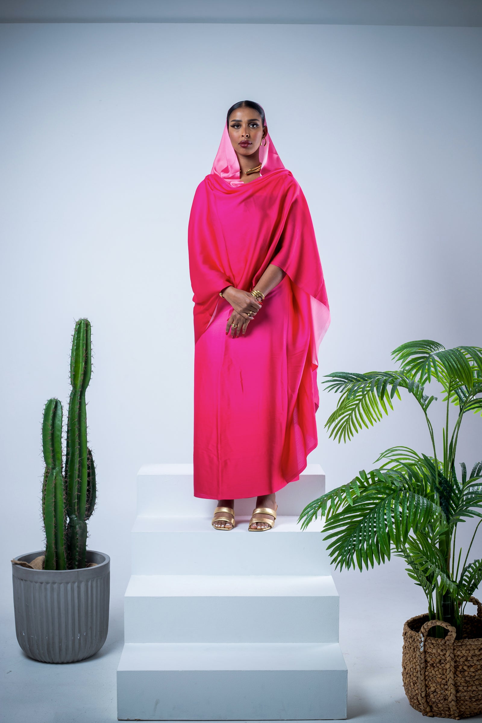 Hot pink ombre satin thoub