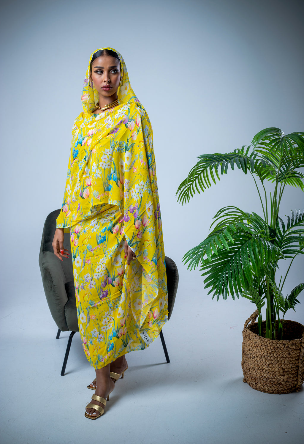 Yellow hand-painted chiffon