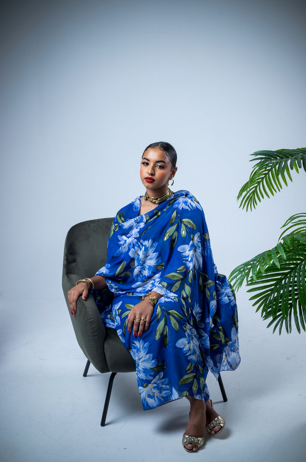 Blue hand-painted chiffon