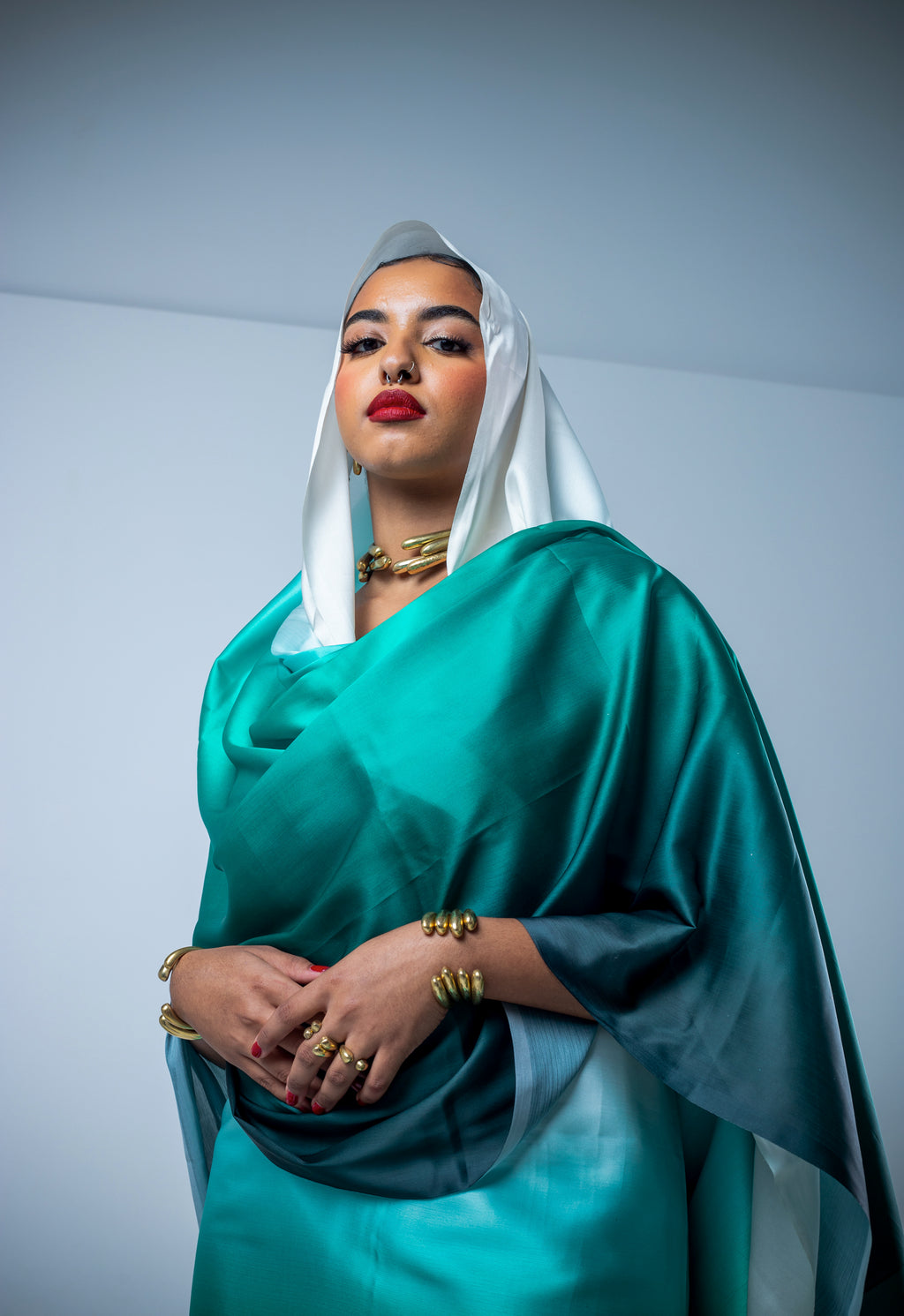 Ombre Turquoise satin thoub