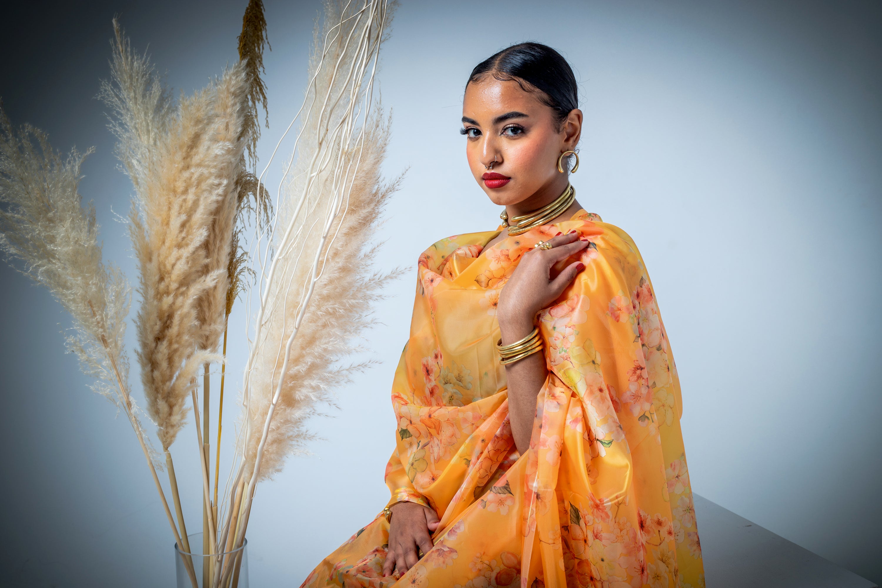 Orange Floral Thoub