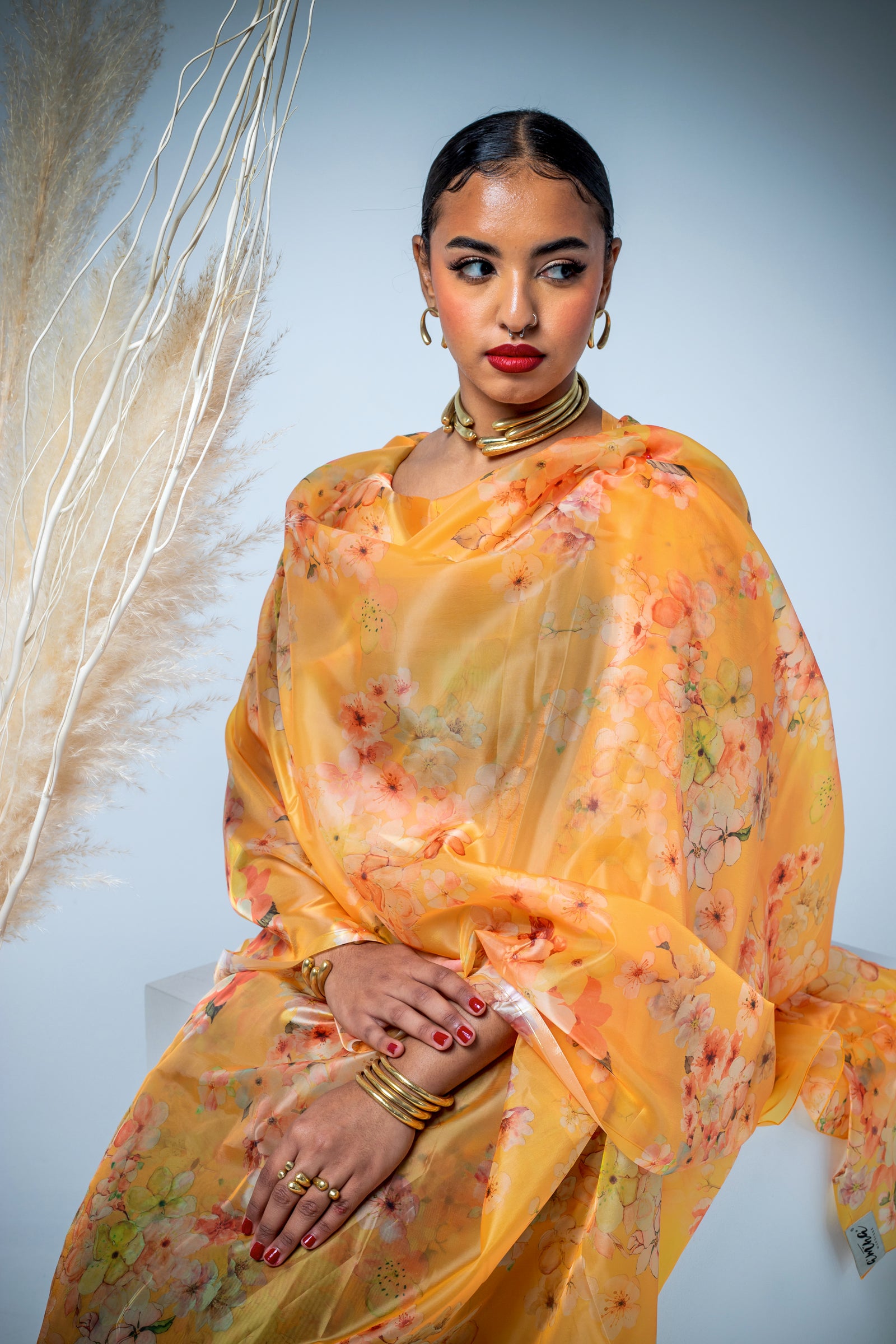 Orange Floral Thoub