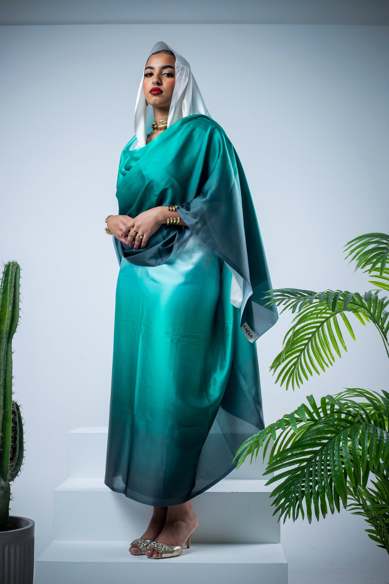 Ombre Turquoise satin thoub