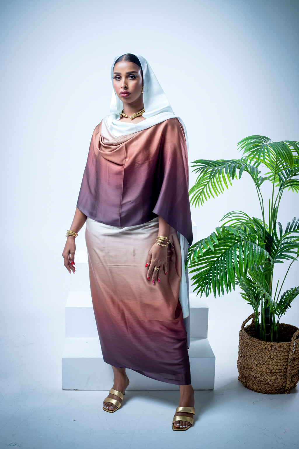 Combo dark ombre satin thoub