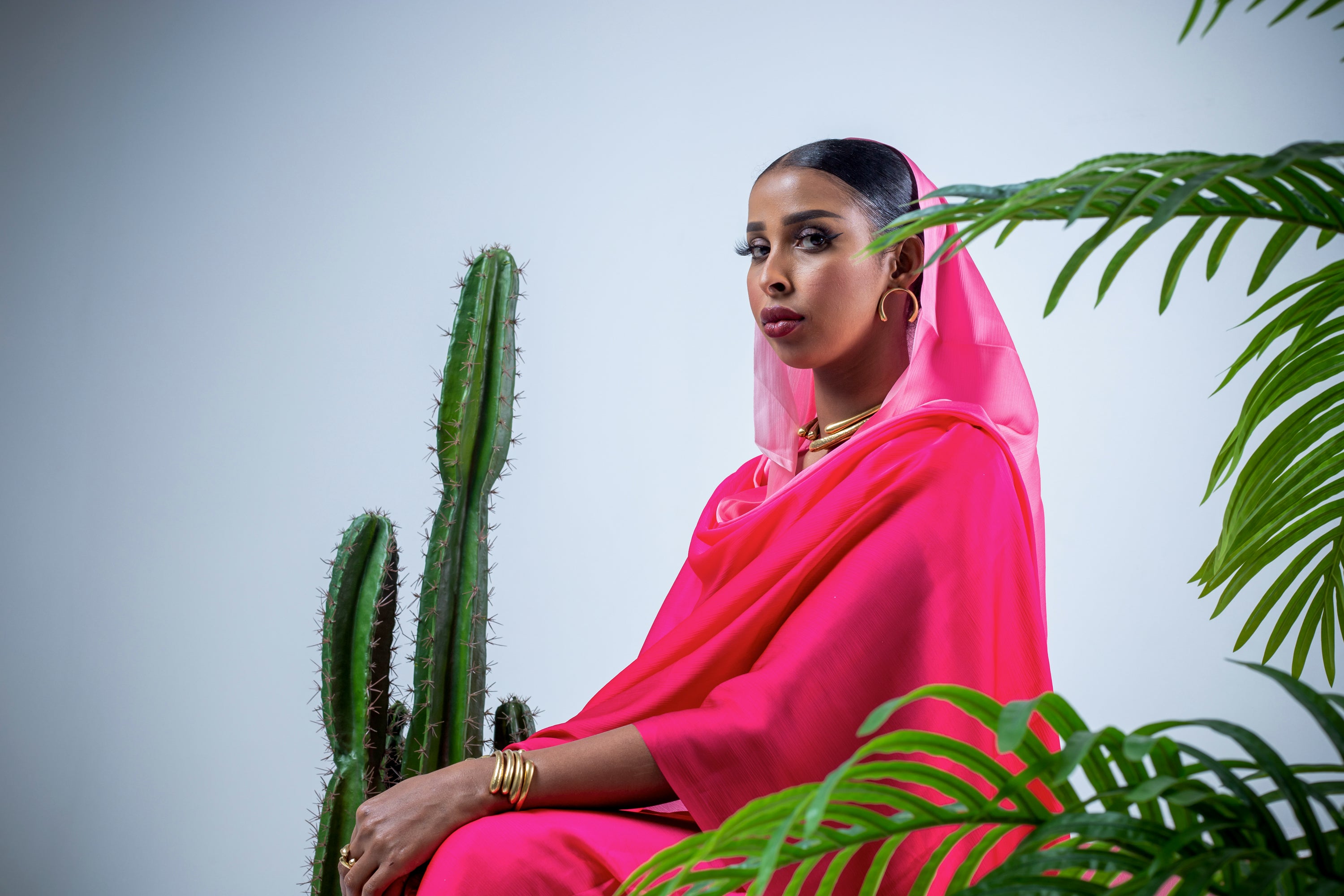 Hot pink ombre satin thoub