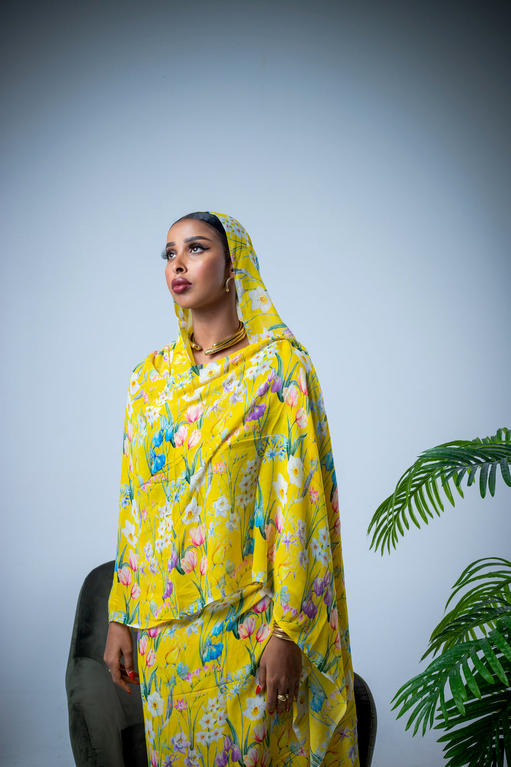 Yellow hand-painted chiffon