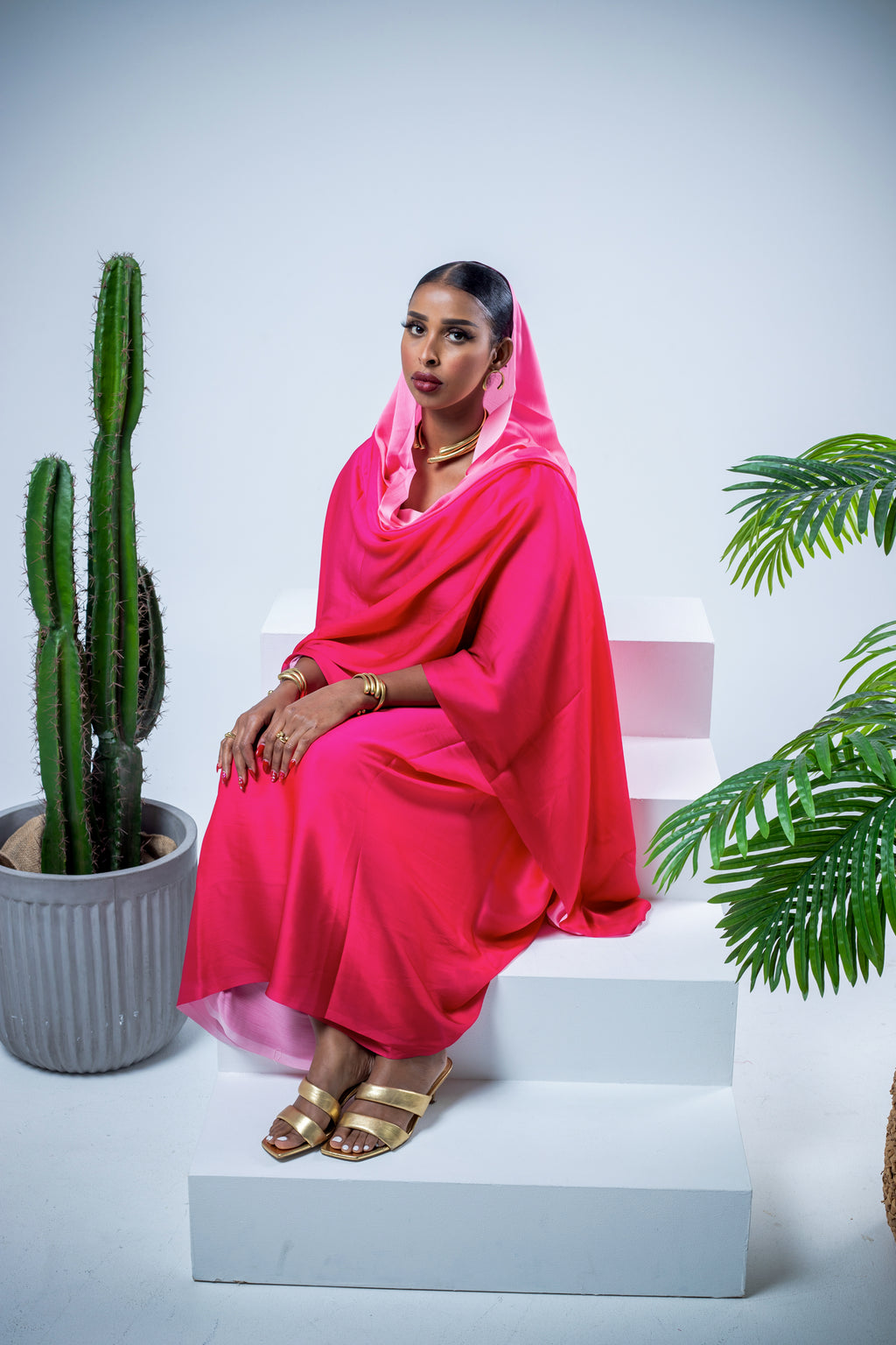 Hot pink ombre satin thoub